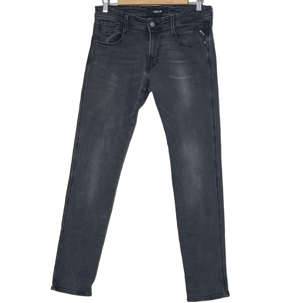 Replay Mens Black Denim Skinny Slim Fit Jeans Size 30